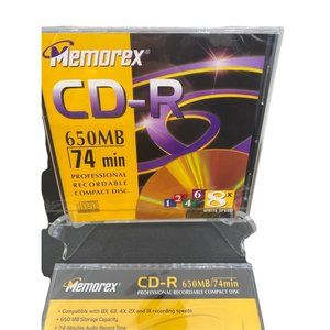 Memorex CD R  Professional Recordable Lot of 2  650 MB 74 mins Sealed